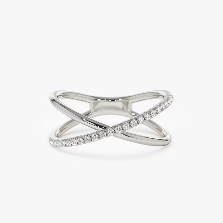 Criss Cross Round Cut Diamond Wedding Band for Women - Doozy Diamonds