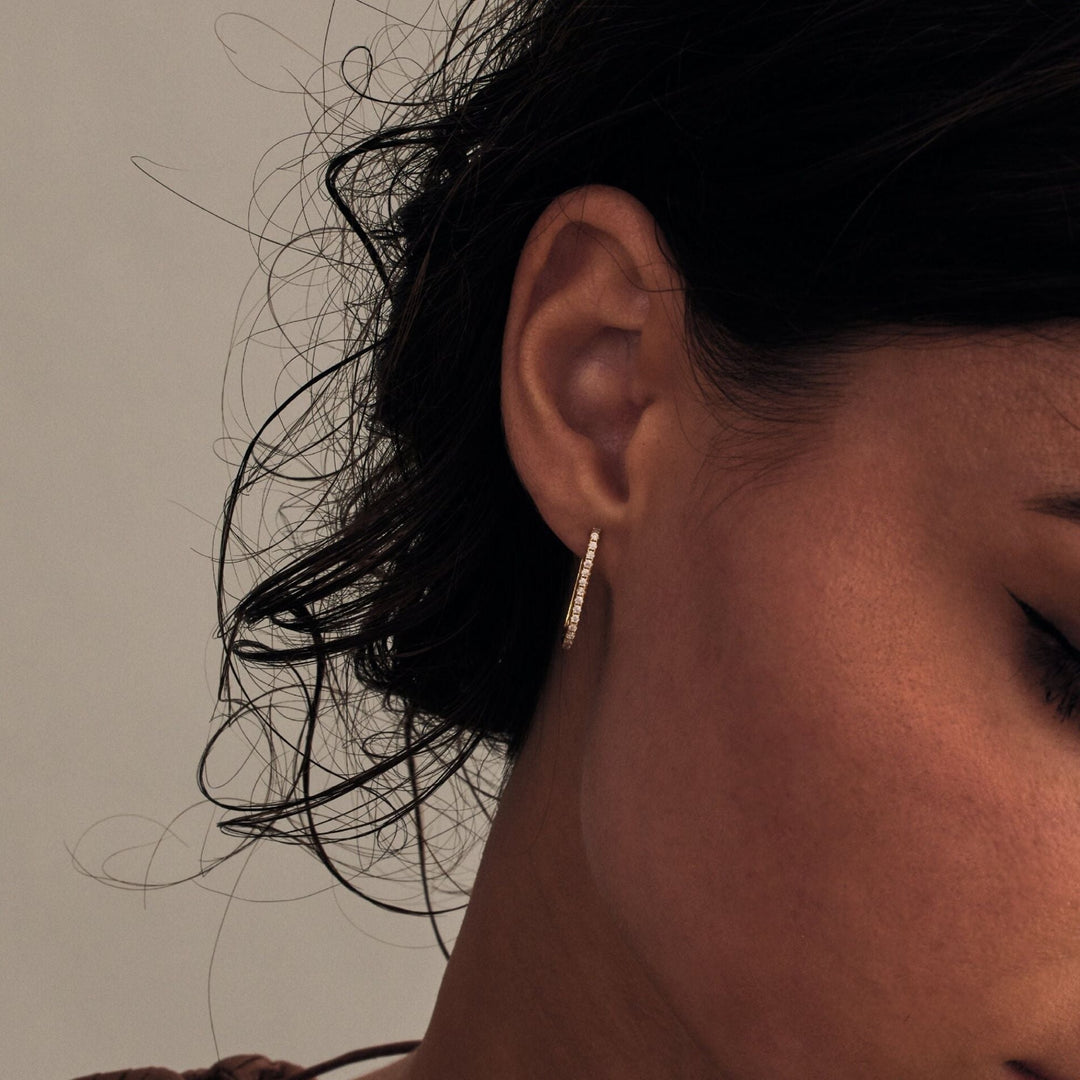 Round Cut Link Hoop Diamond Earrings for Her - Doozy Diamonds