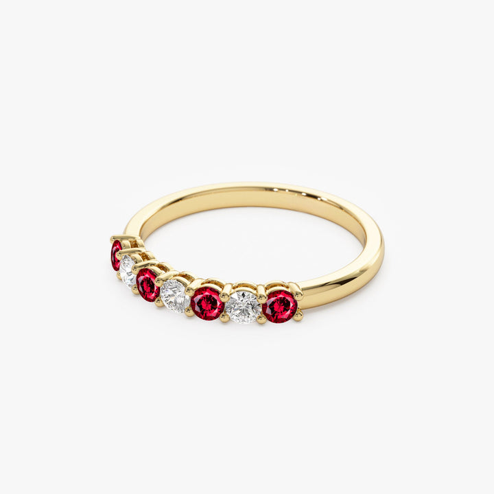 Round Ruby and Diamond Wedding Band for Mother - Doozy Diamonds