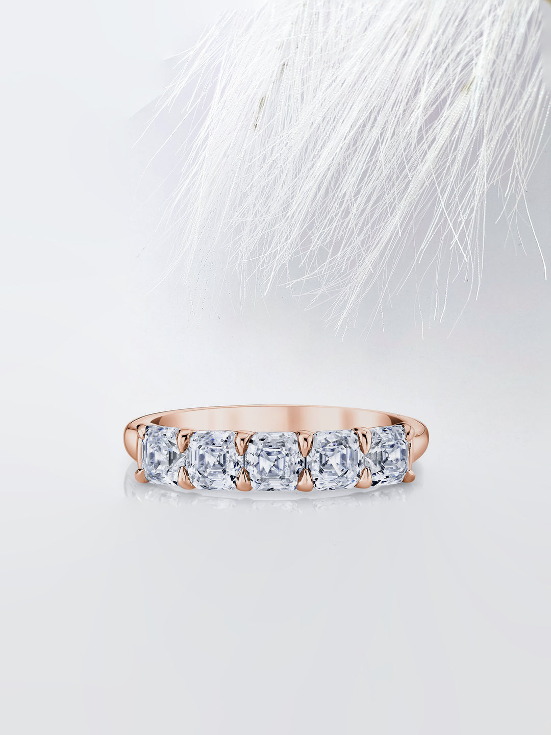 Asscher FG - VS1 Lab Grown Diamond Five Stone Wedding Band - Doozy Diamonds