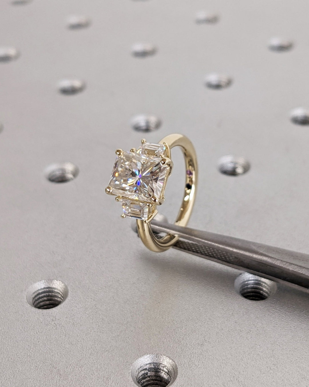 Radiant solitaire lab grown diamond ring fitted on finger