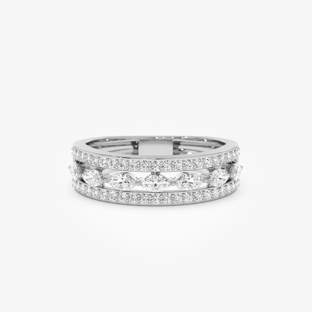 Double Row Floating Marquise and Round Wedding Band - Doozy Diamonds