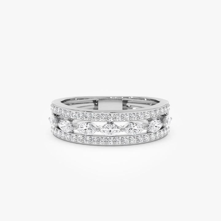 Double Row Floating Marquise and Round Wedding Band - Doozy Diamonds