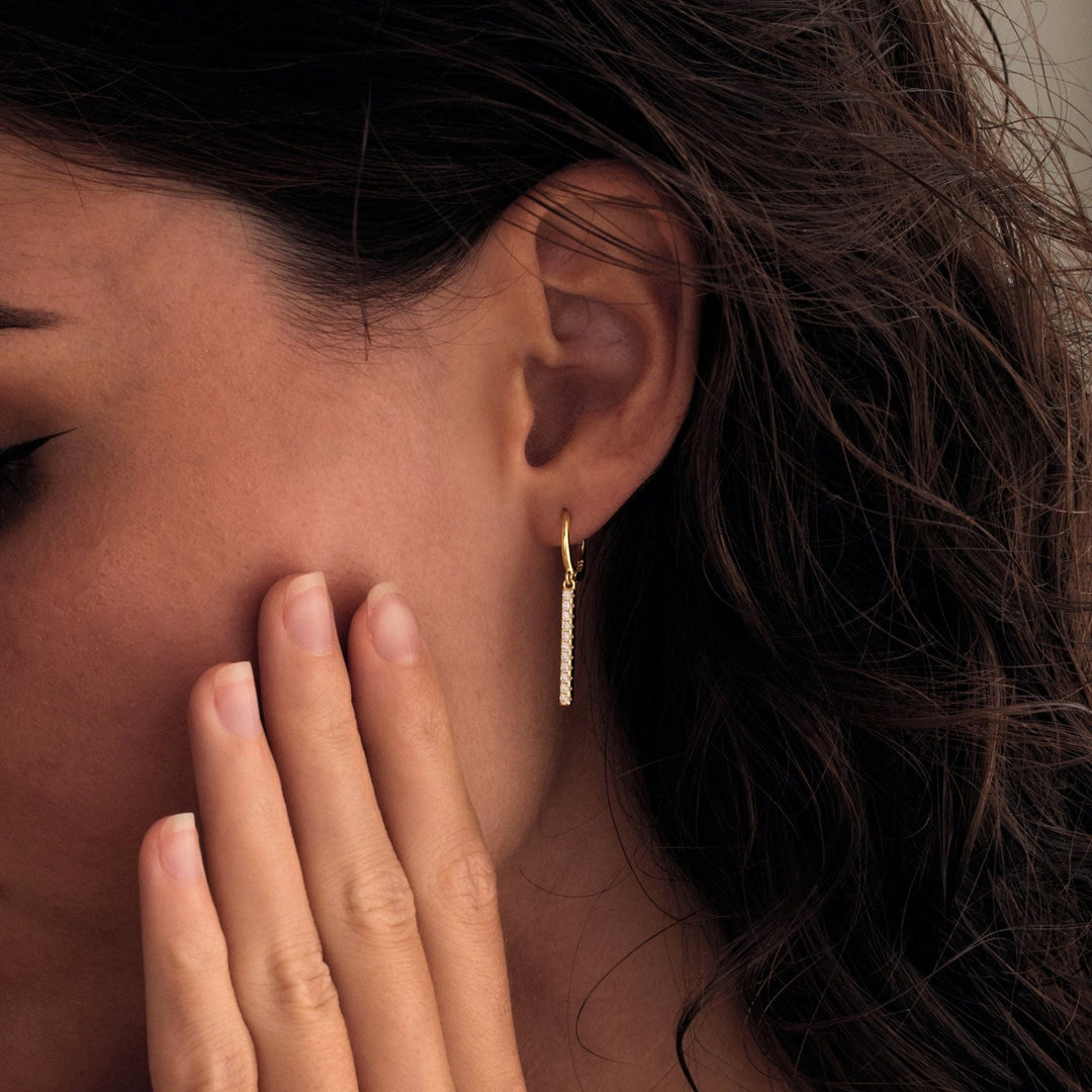 Round Cut Diamond Minimalist Long Bar Earrings for Her - Doozy Diamonds