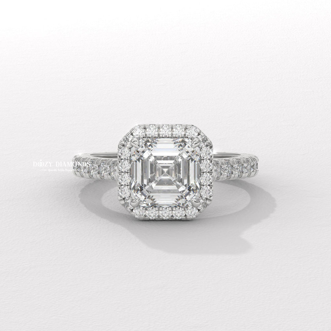 Shop the asscher cut pave engagement ring collection online
