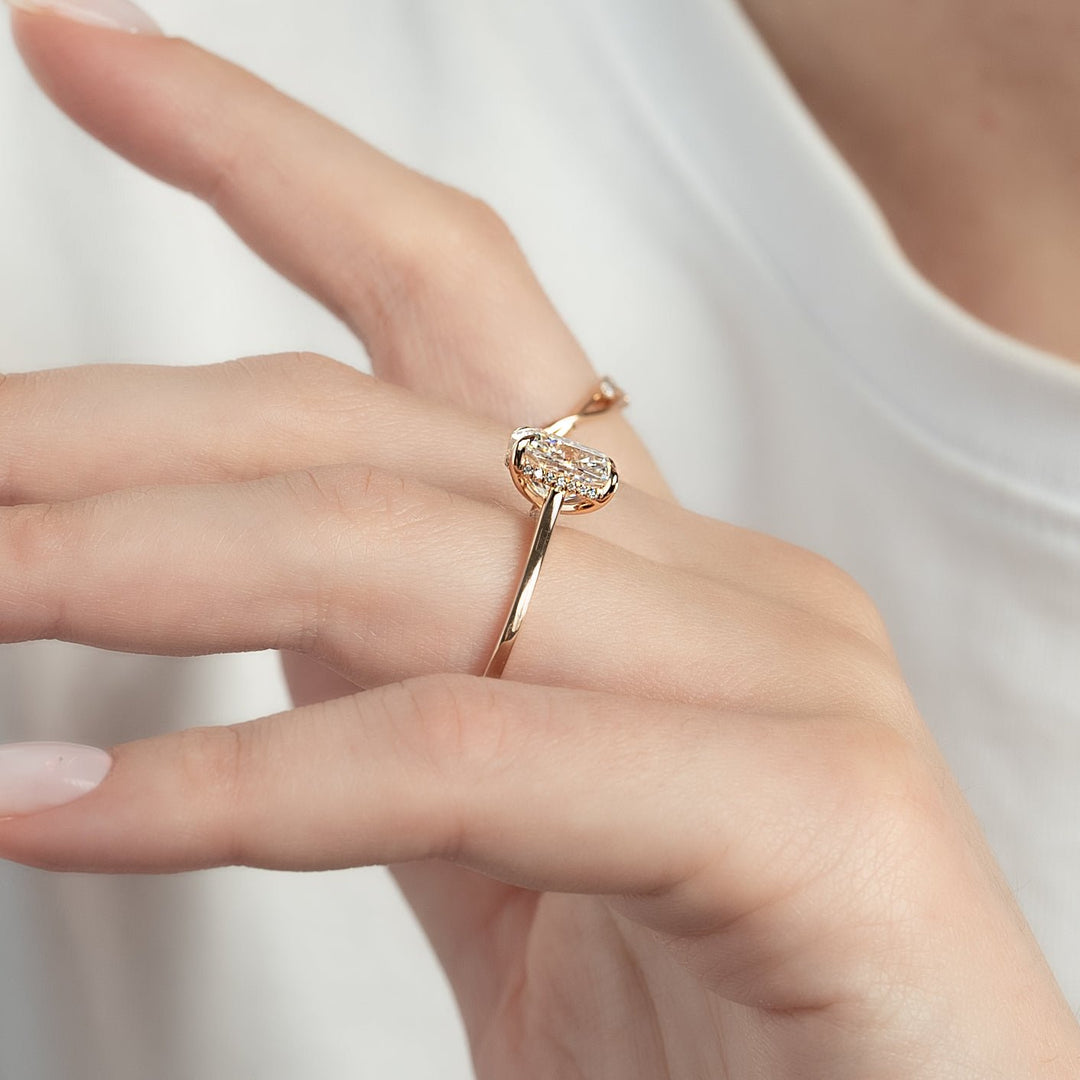 Shop the cushion cut hidden halo engagement ring collection online