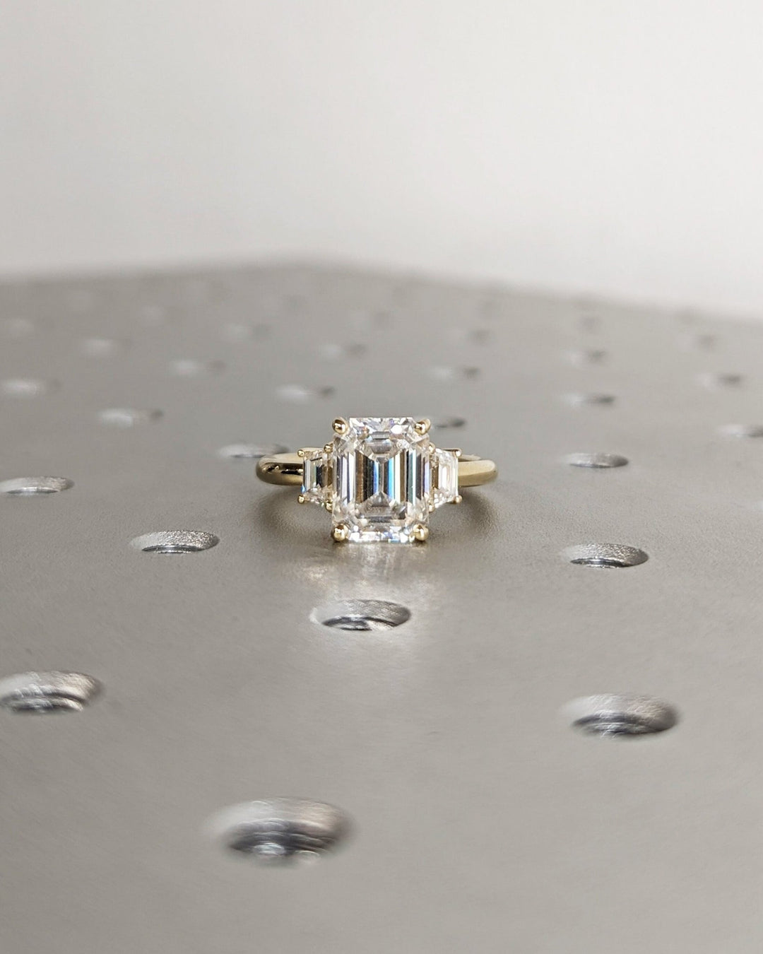 3.0CT emerald three stone lab grown diamond engagement ring for sale