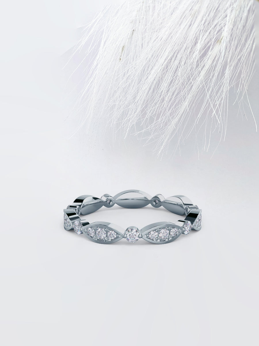Round DE - VS1 Lab Grown Diamond Petite Pave Wedding Band - Doozy Diamonds