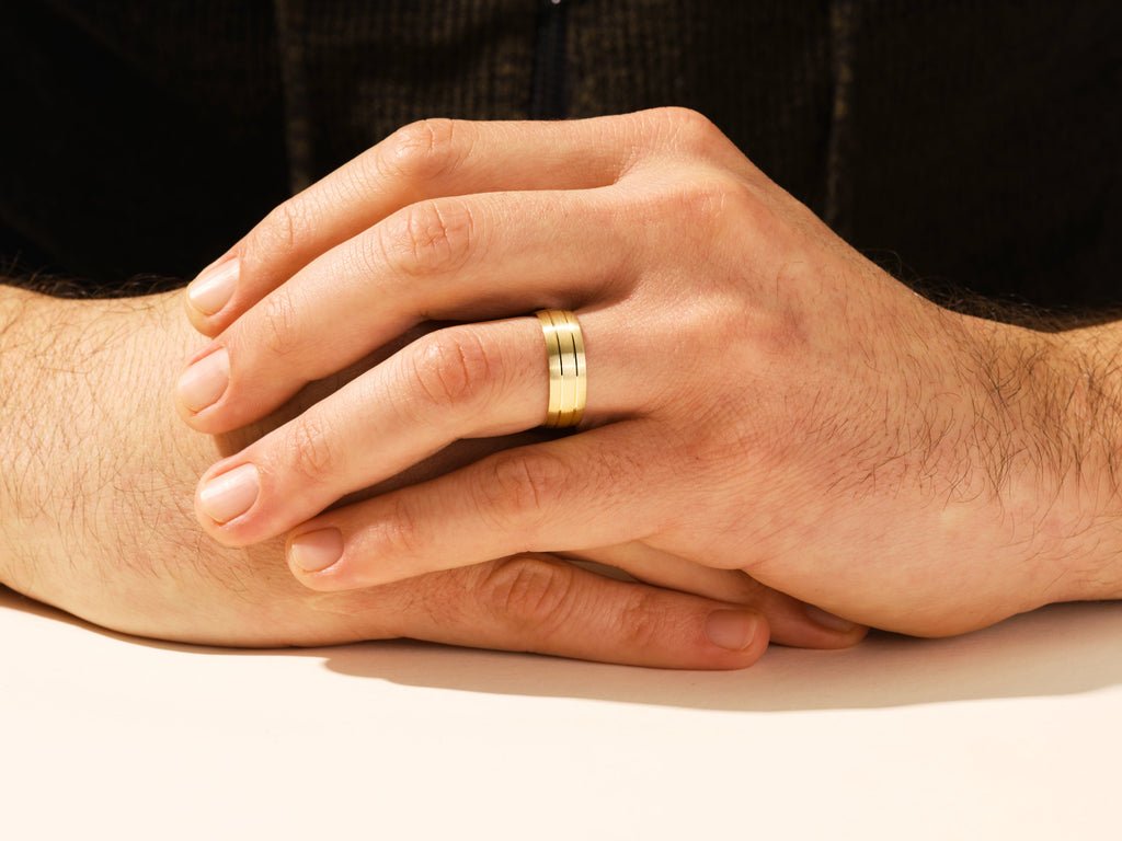 7.0mm Double - Grooved Men's Gold Wedding Band - Doozy Diamonds