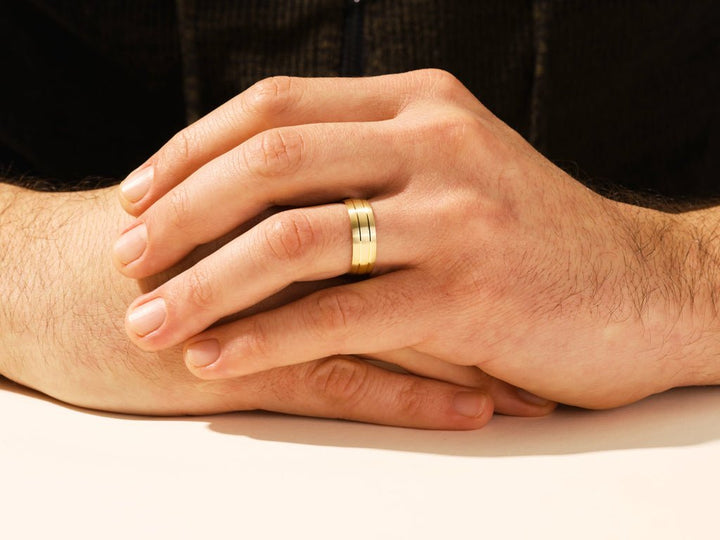 7.0mm Double - Grooved Men's Gold Wedding Band - Doozy Diamonds