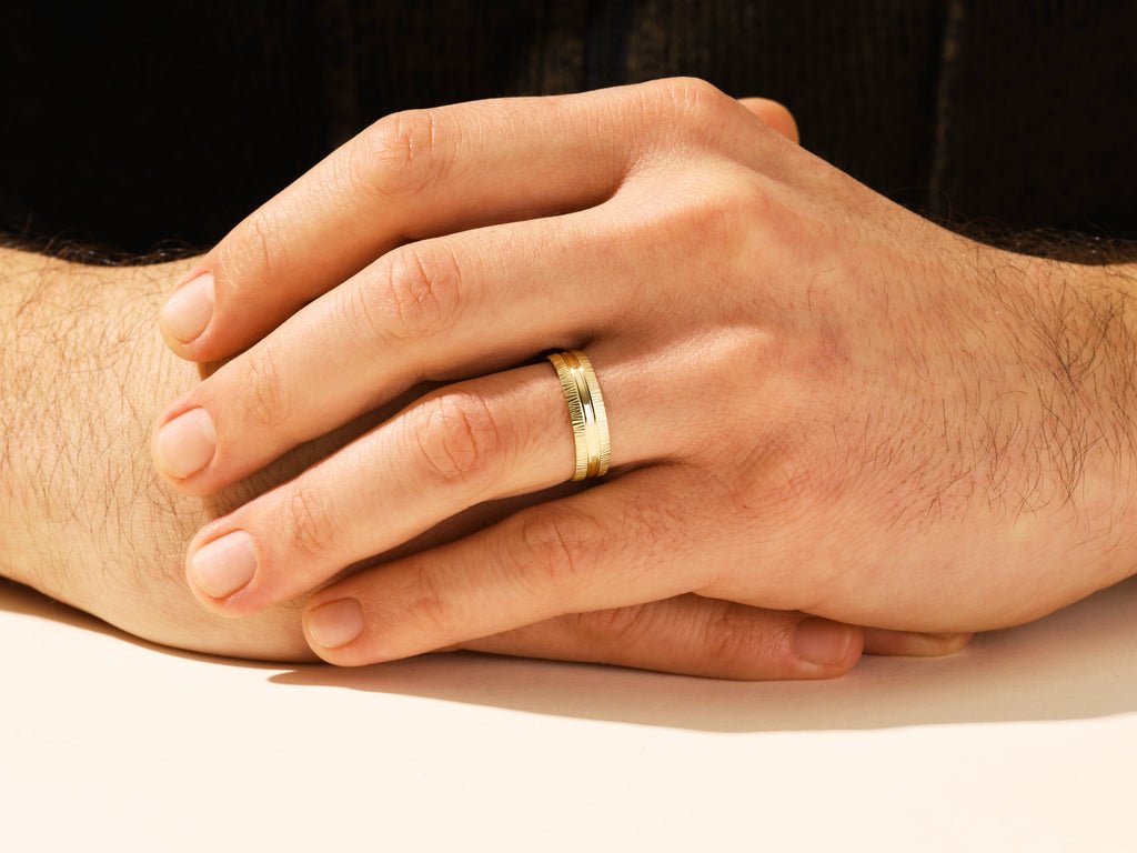 6.0mm Grooved Fancy Accents Men's Wedding Band - Doozy Diamonds