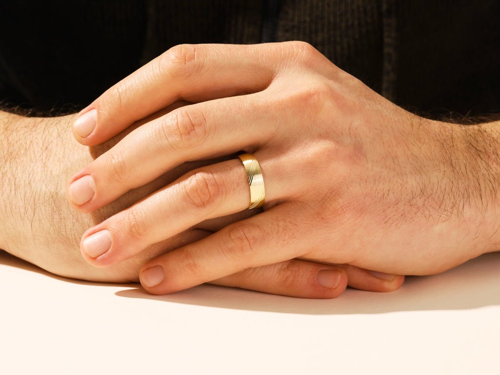6.0mm Diagonal Lined Men's Gold Wedding Band - Doozy Diamonds