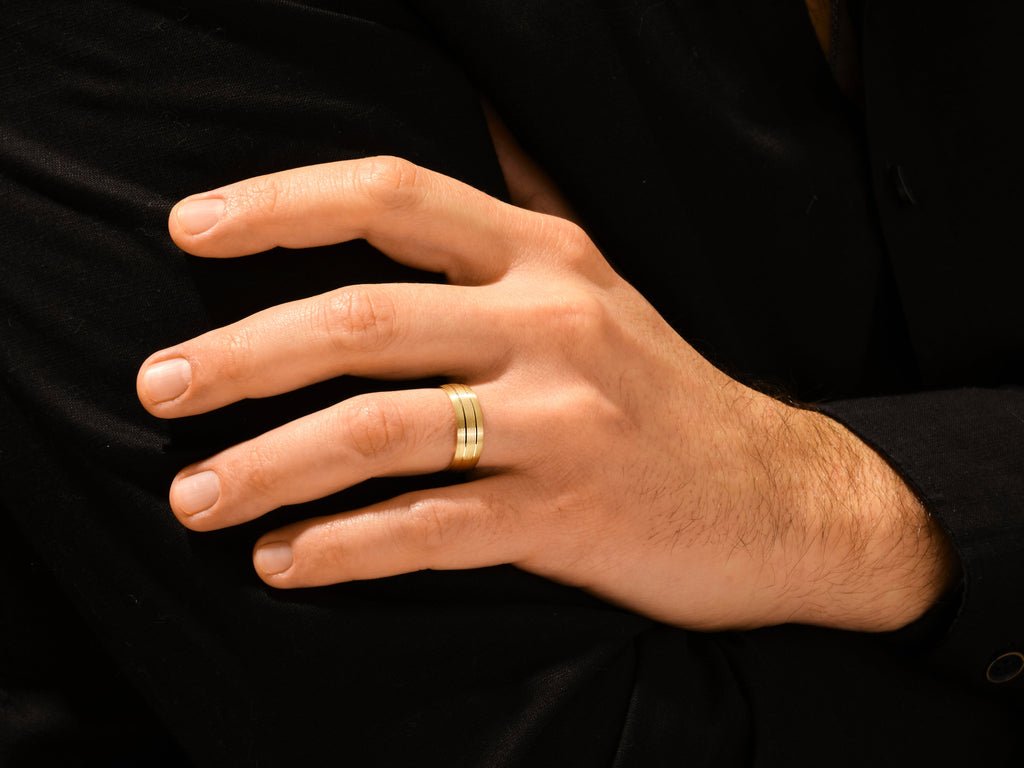 7.0mm Double - Grooved Men's Gold Wedding Band - Doozy Diamonds