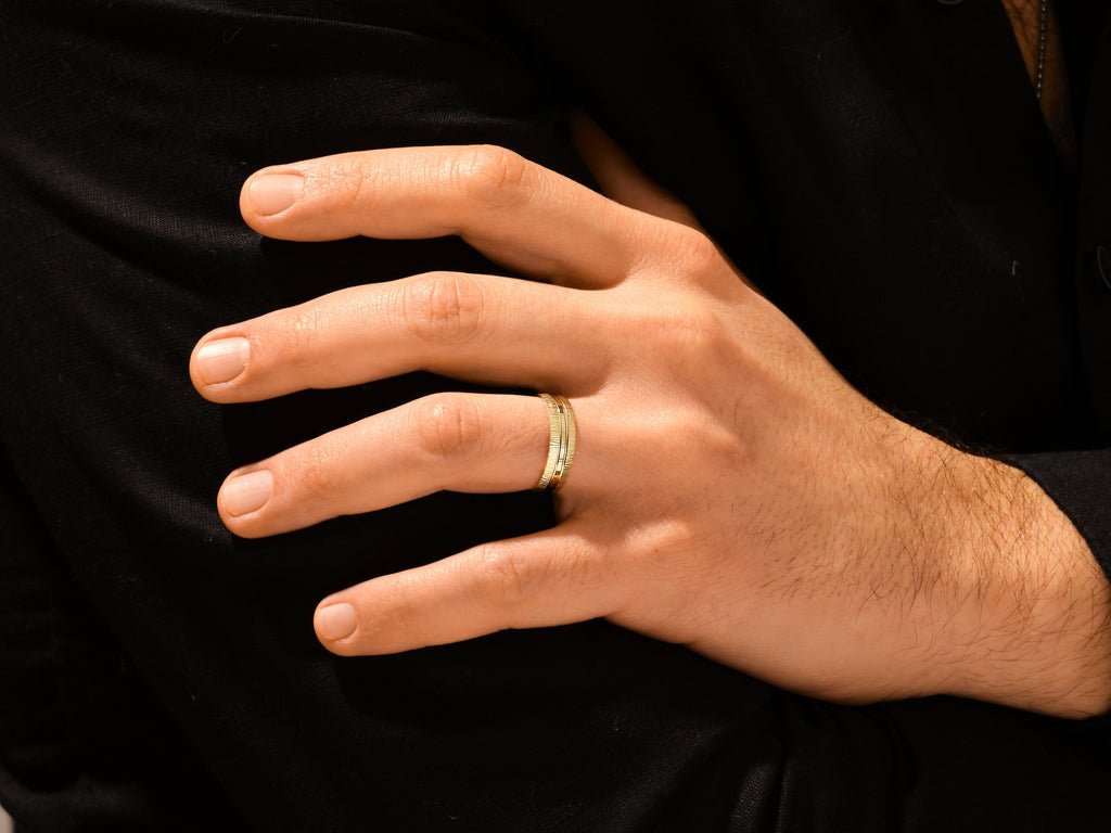 6.0mm Grooved Fancy Accents Men's Wedding Band - Doozy Diamonds