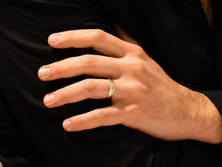 6.0mm Grooved Fancy Accents Men's Wedding Band - Doozy Diamonds