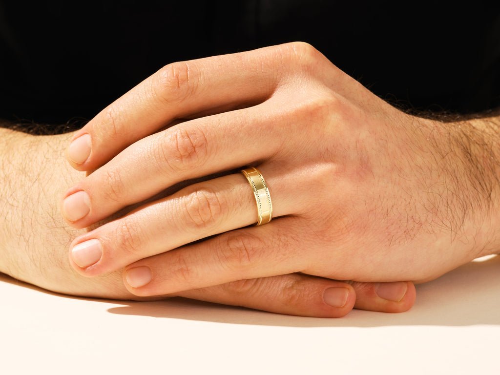 6.0mm Matte Brushed & Milgrain Accented Men's Wedding Band - Doozy Diamonds