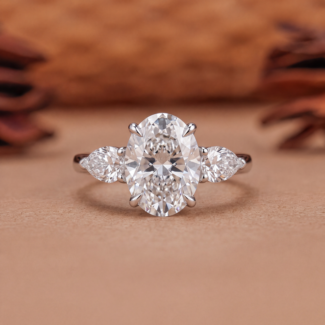4.0CT Oval Three Stones Lab Grown E/VS1 Diamond Engagement Ring
