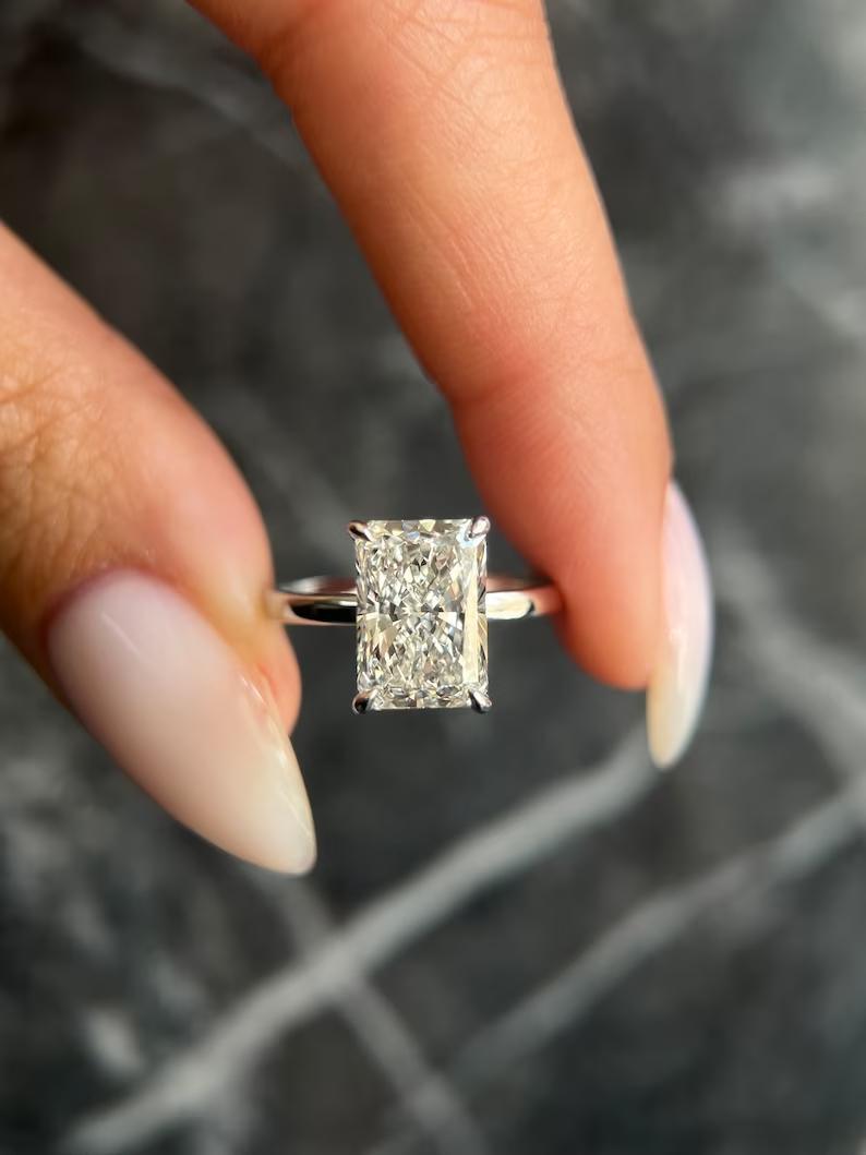 4.0CT radiant cut hidden halo engagement ring available to buy now