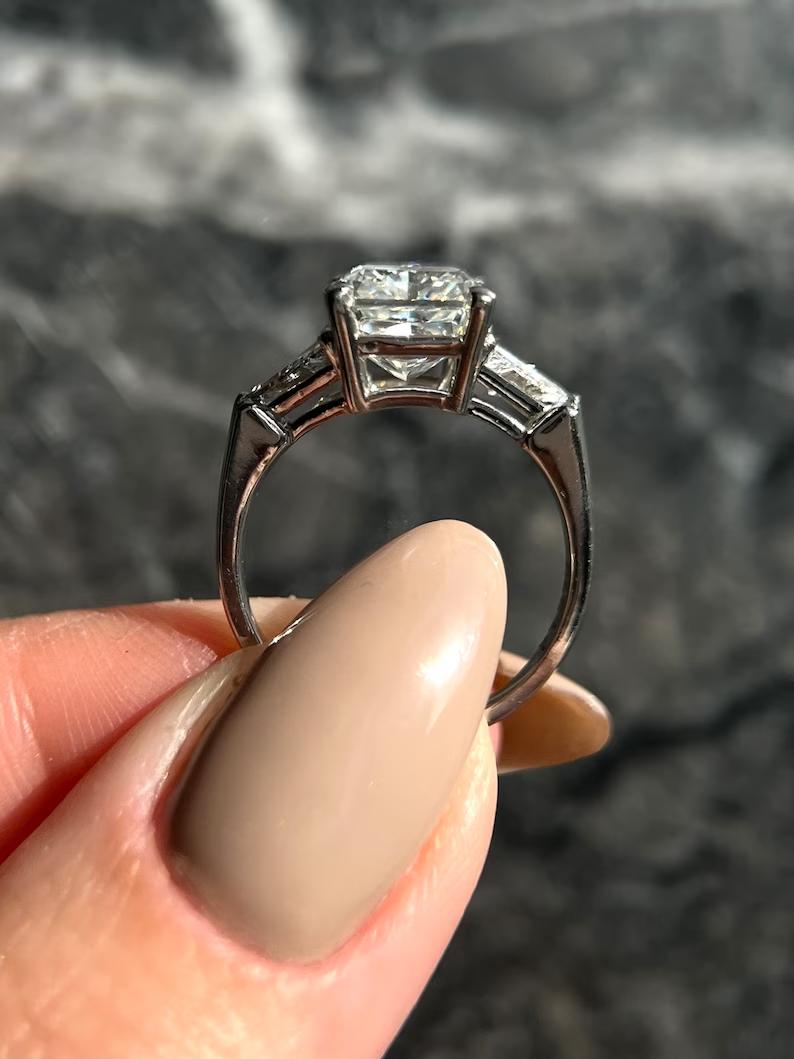 Shop radiant cut three stone lab grown diamond engagement ring online