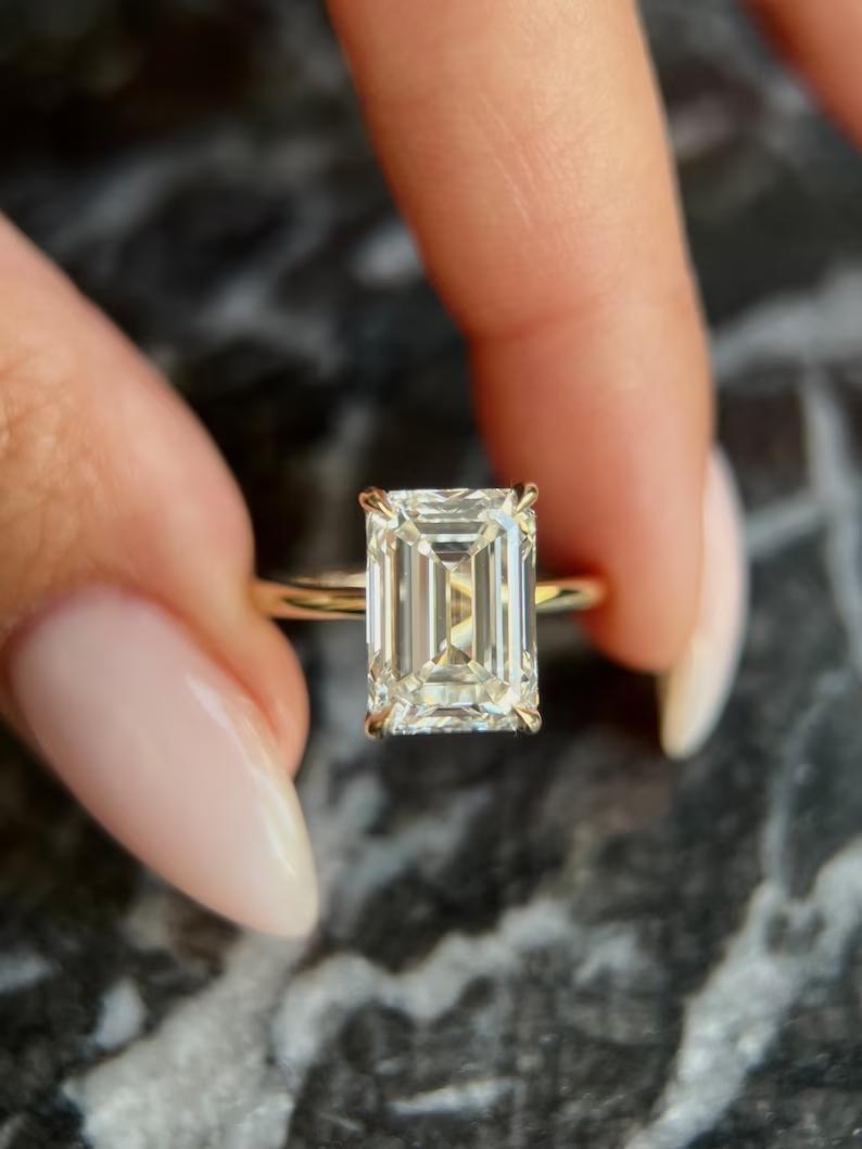4.38CT emerald solitaire lab grown diamond engagement ring for sale