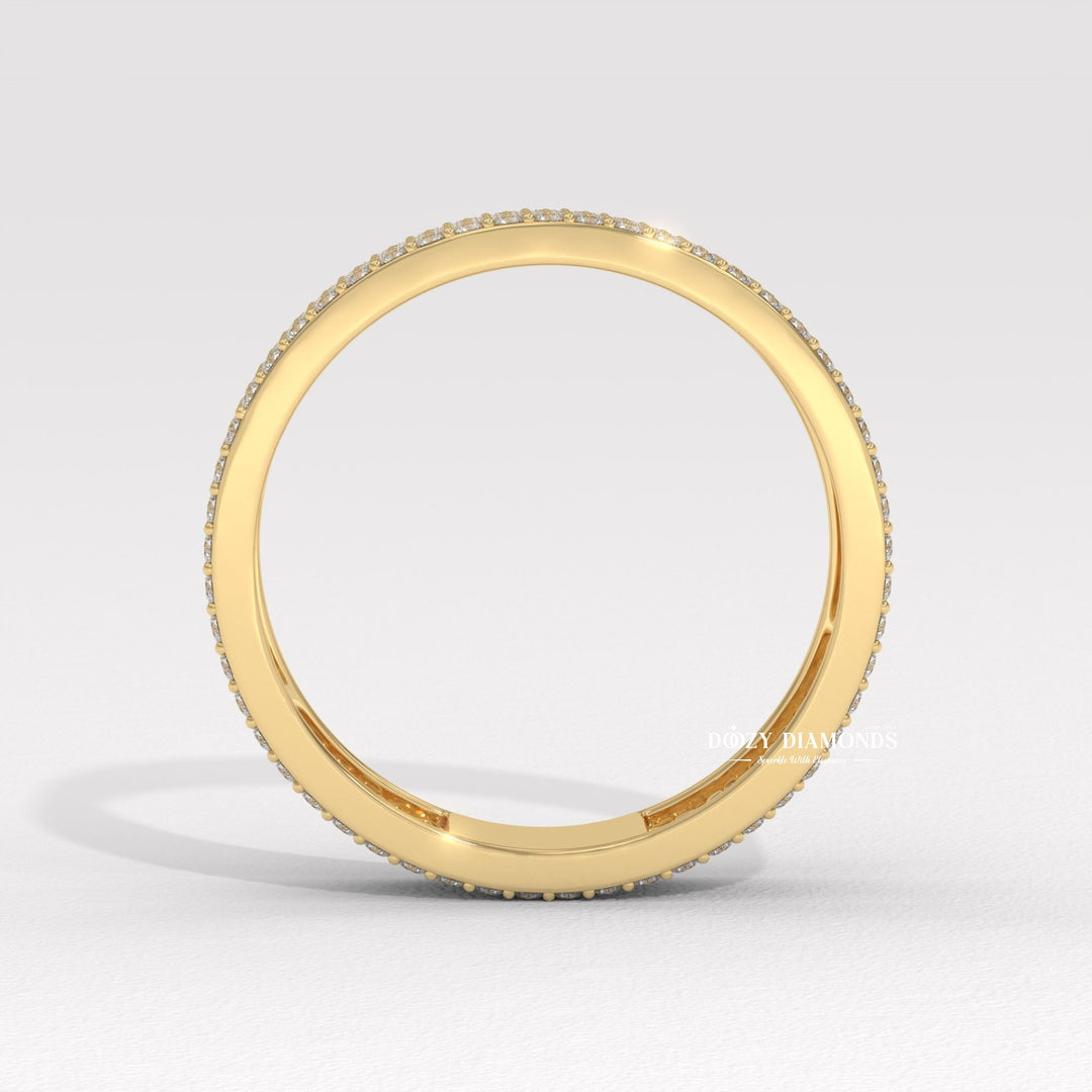 Pave diamond band stacked with engagement ring