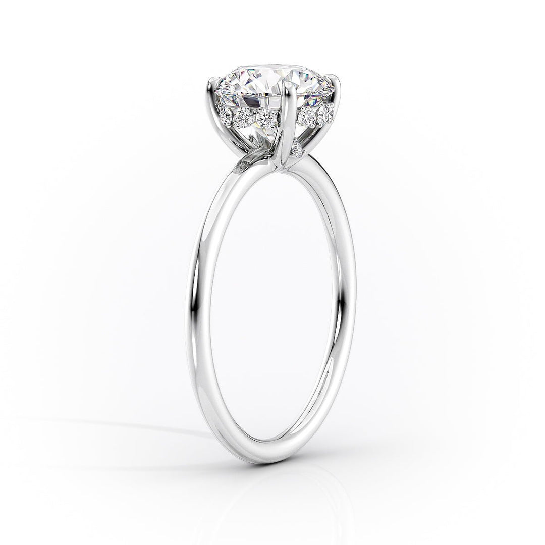 Round cut hidden halo engagement ring with IGI certified center diamond