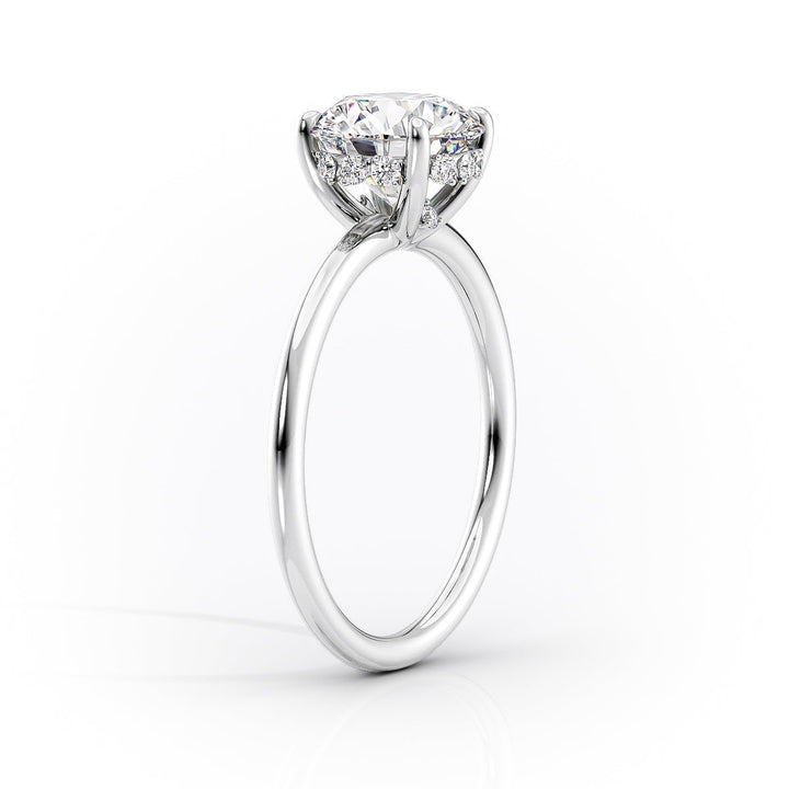 Round cut hidden halo engagement ring with IGI certified center diamond