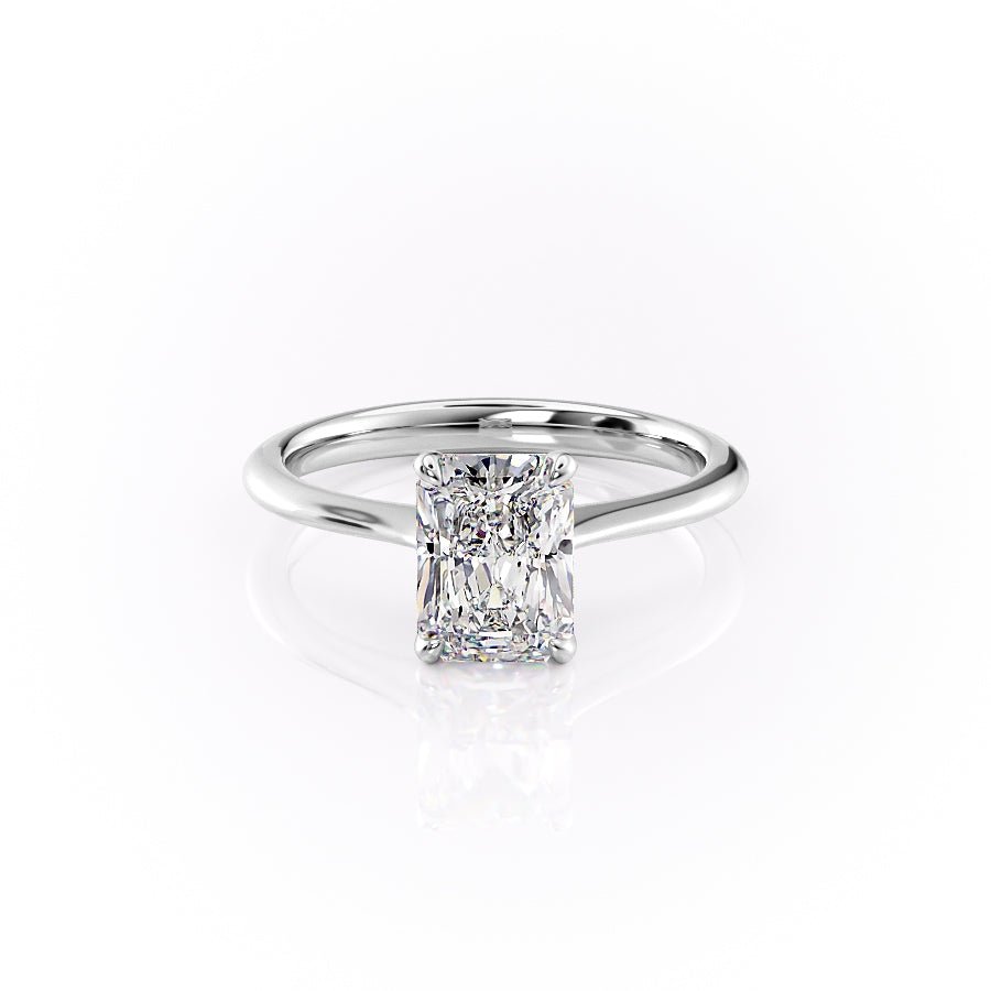 Detailed close-up of radiant solitaire diamond engagement ring