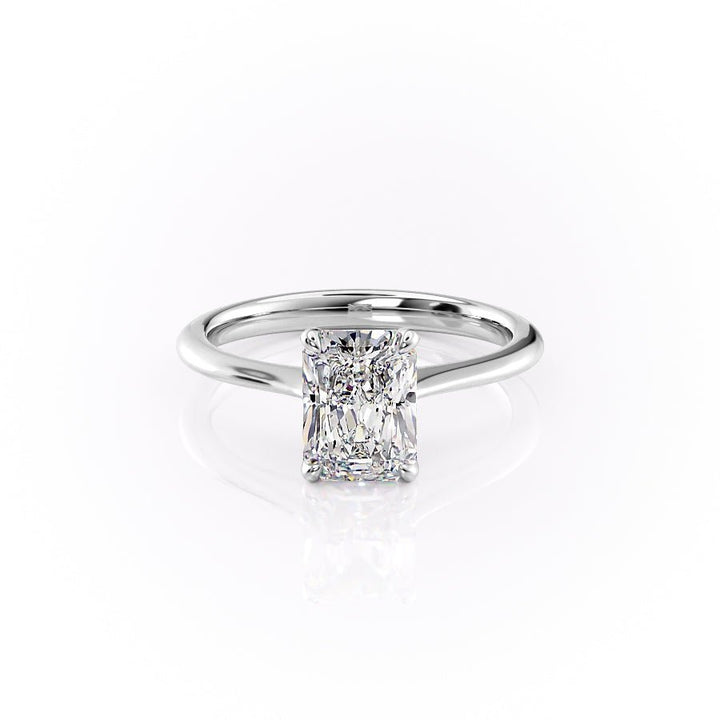 Detailed close-up of radiant solitaire diamond engagement ring