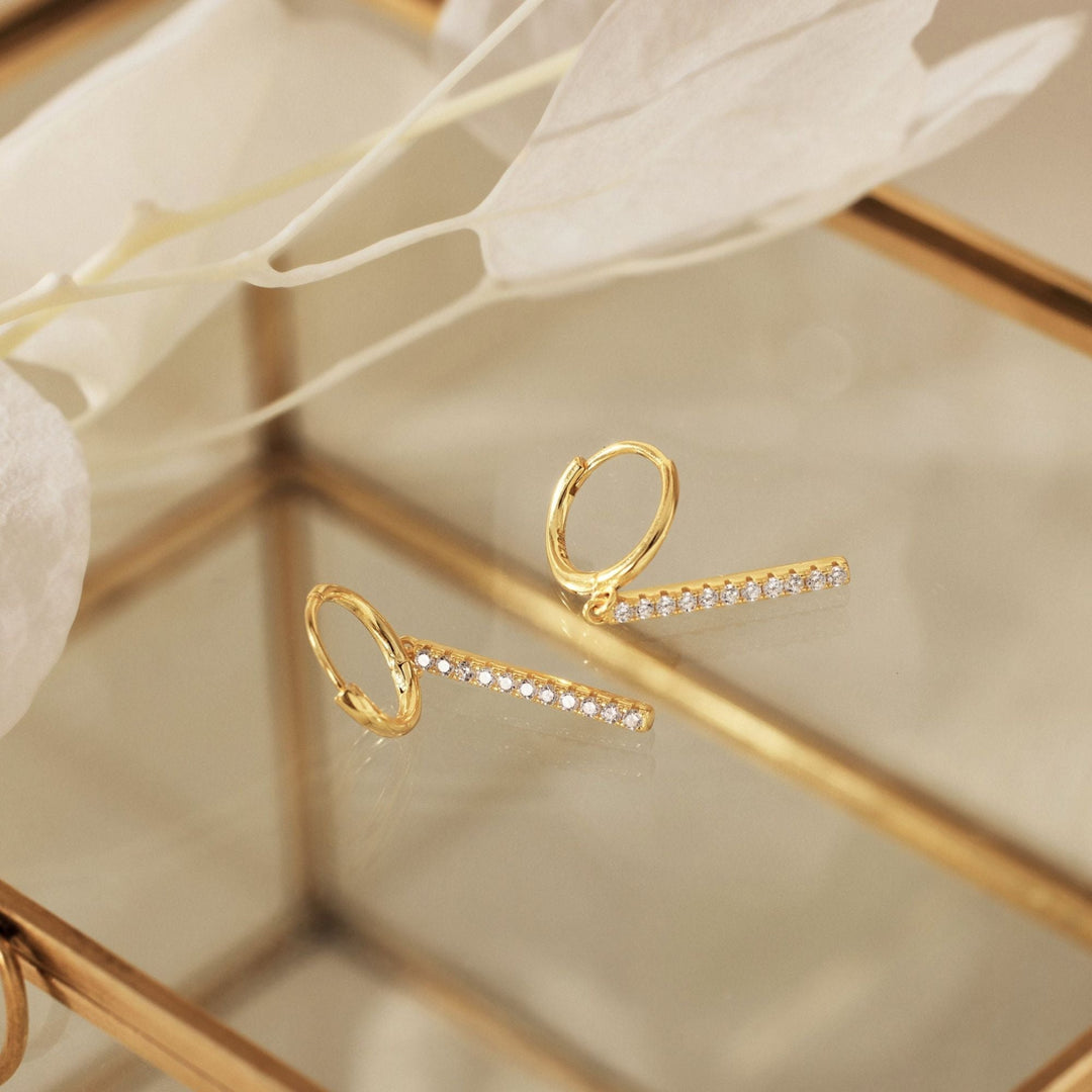 Round Cut Diamond Minimalist Long Bar Earrings for Her - Doozy Diamonds