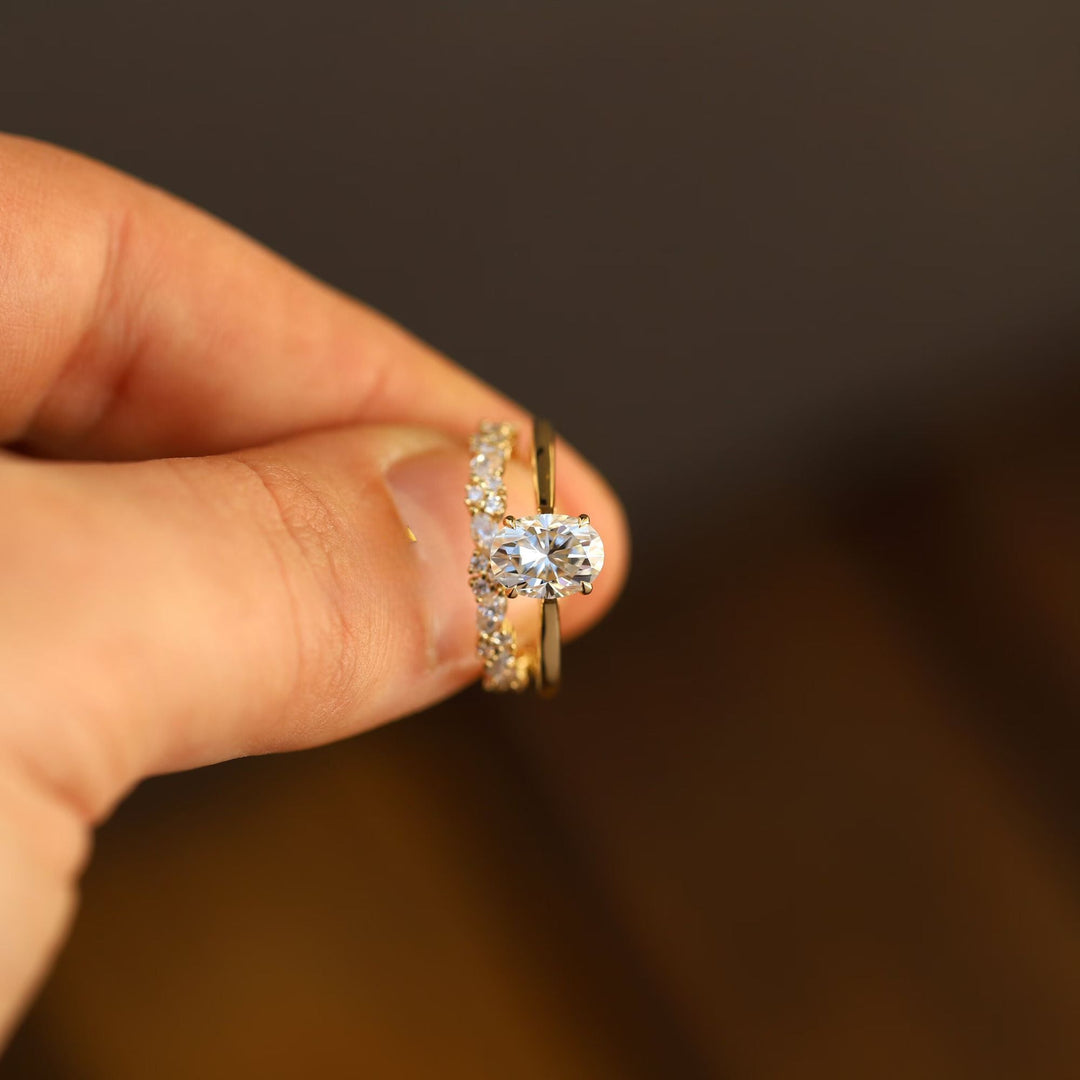 Oval Lab-Grown Solitaire Engagement Ring Set for Women