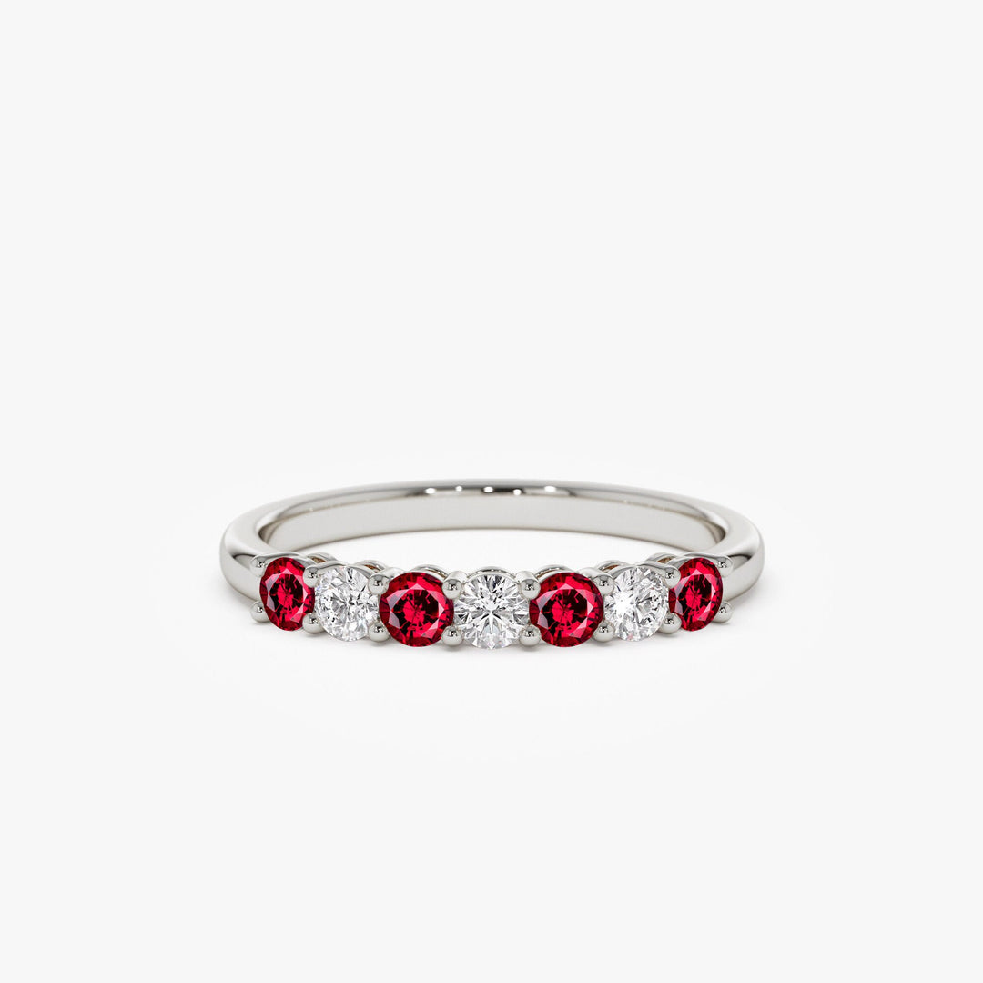 Round Ruby and Diamond Wedding Band for Mother - Doozy Diamonds