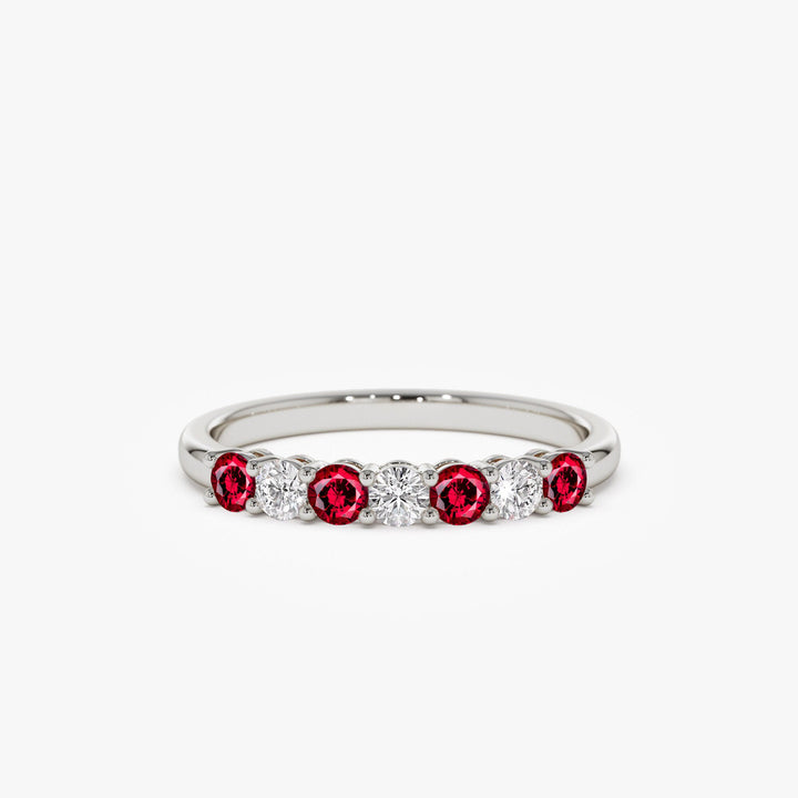 Round Ruby and Diamond Wedding Band for Mother - Doozy Diamonds