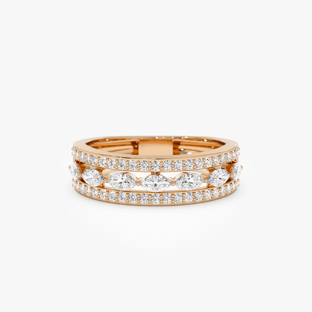 Double Row Floating Marquise and Round Wedding Band - Doozy Diamonds