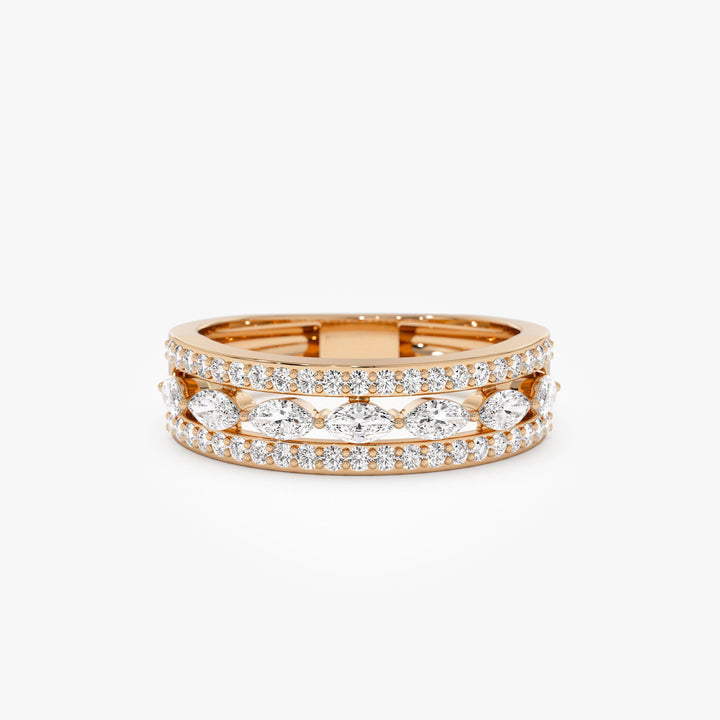 Double Row Floating Marquise and Round Wedding Band - Doozy Diamonds