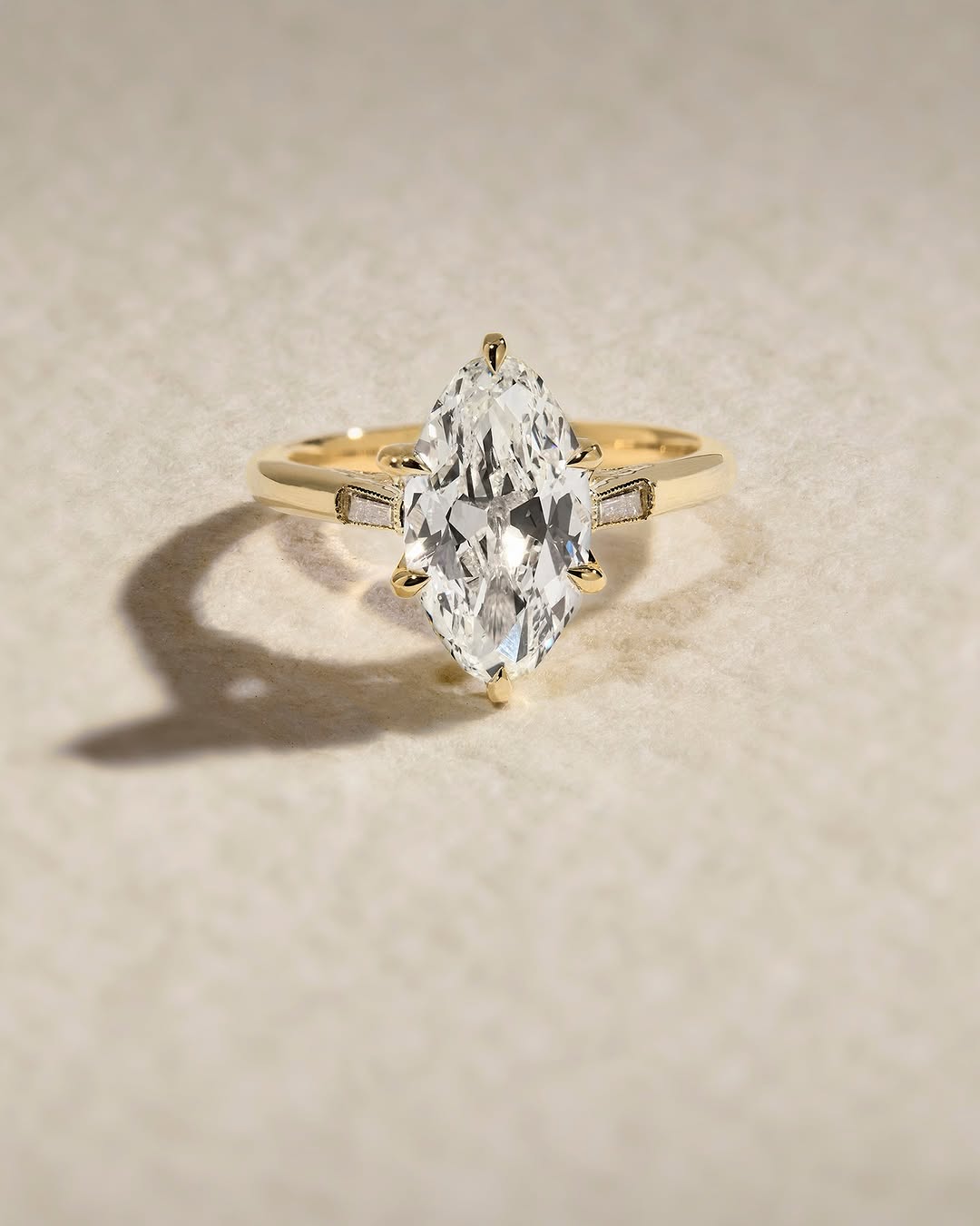 Shop marquise cut three stone lab grown diamond engagement ring online