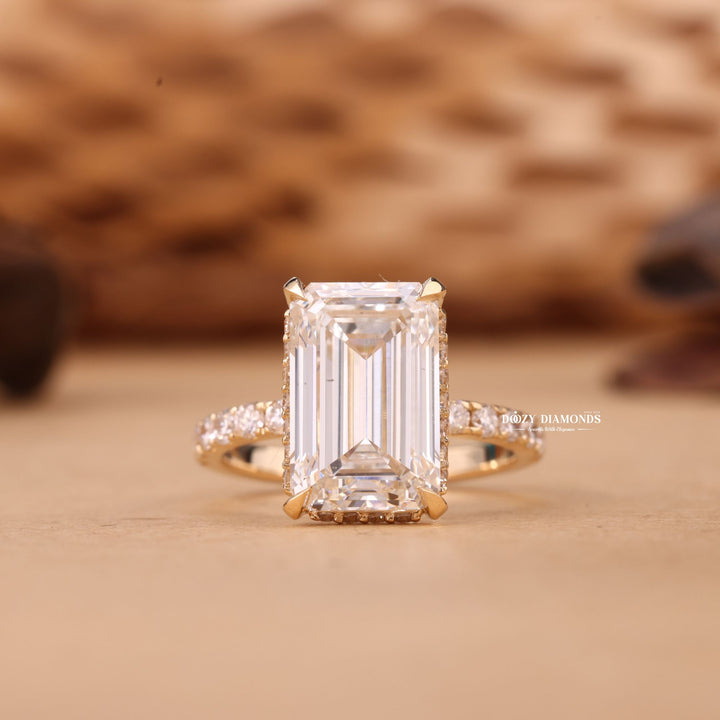 Buy 3.0CT emerald hidden halo lab grown diamond engagement ring online