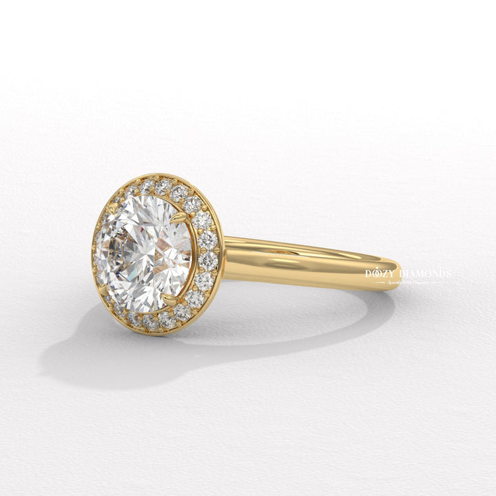 Handcrafted round cut halo lab grown diamond engagement ring
