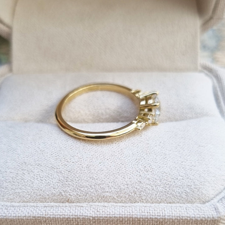 Round pave engagement ring with IGI certificate and packaging