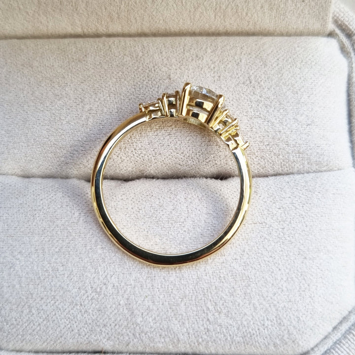 Round pave lab grown diamond ring in jewelry gift box