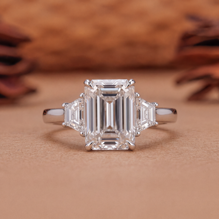 5.0CT Emerald Cut Three Stone CVD E/VS2 Diamond Engagement Ring