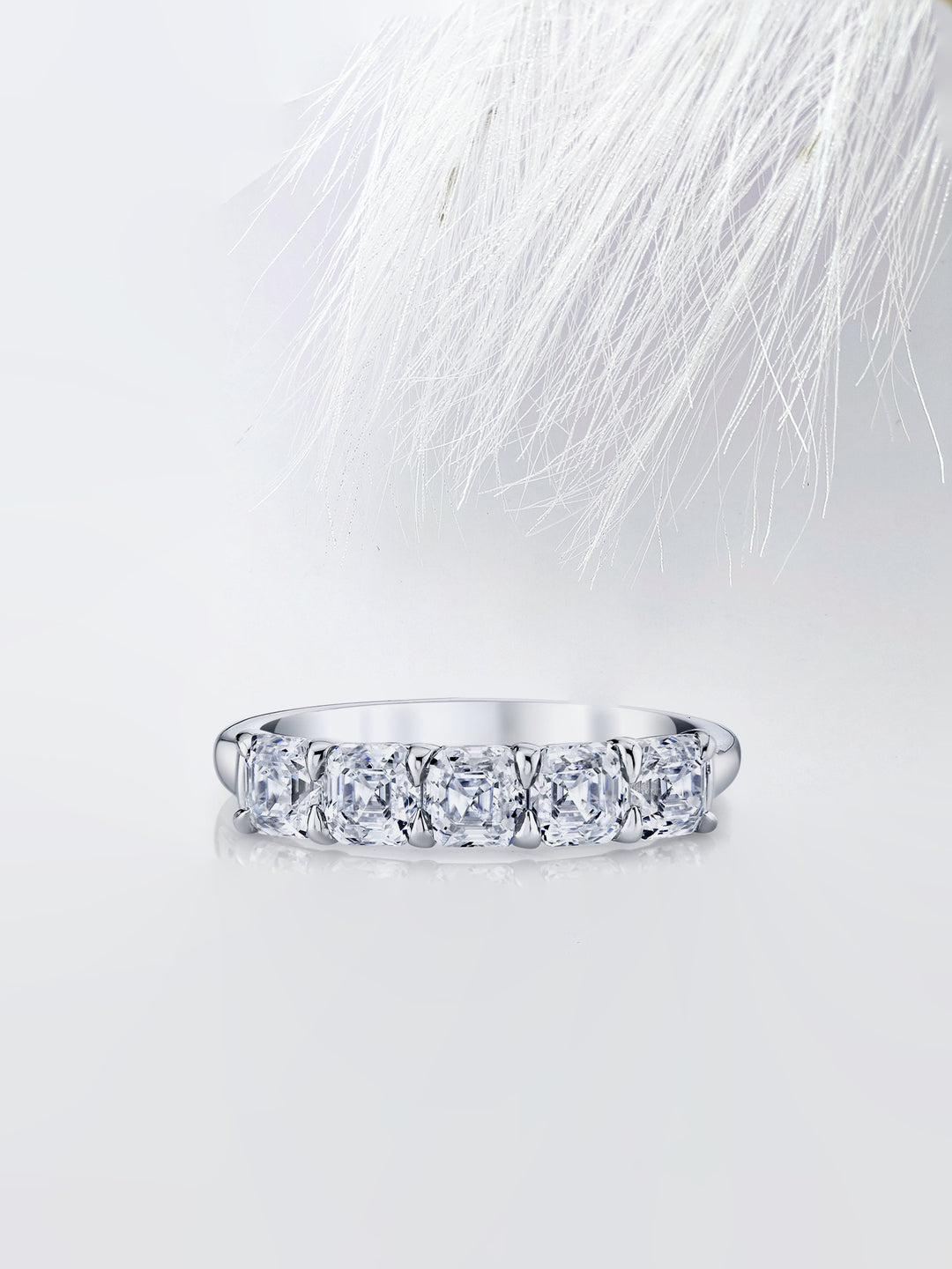 Asscher FG - VS1 Lab Grown Diamond Five Stone Wedding Band - Doozy Diamonds