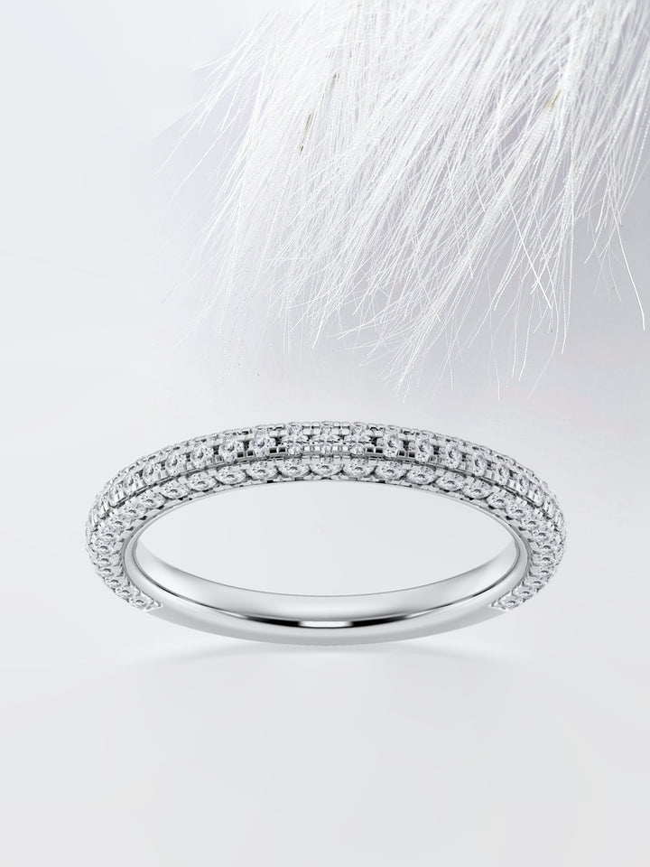 Round FG - VS2 Lab Grown Diamond Three Side Pave Half Eternity Band - Doozy Diamonds