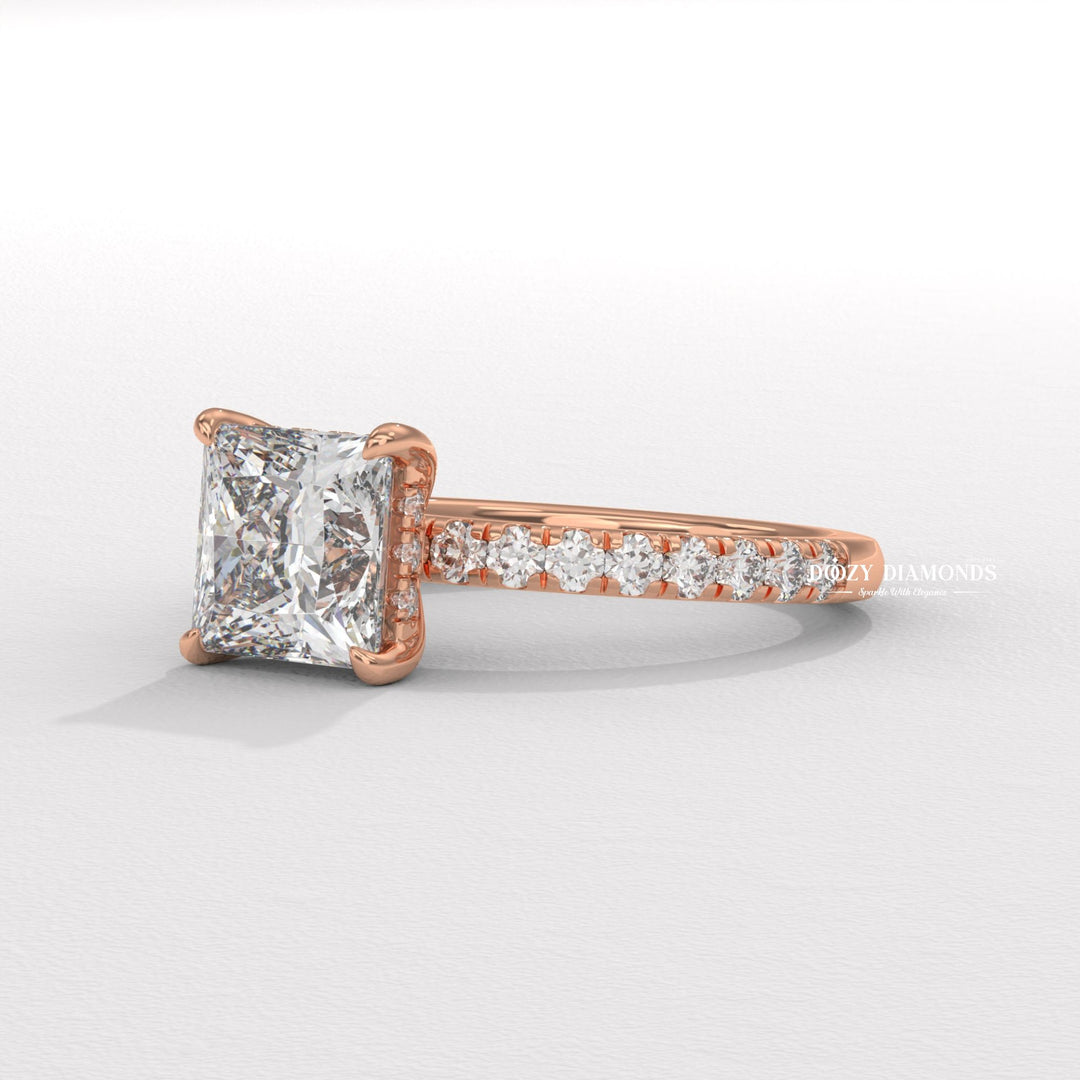 Buy princess cut hidden halo diamond engagement ring with free shipping