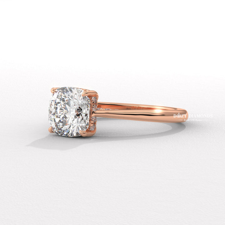 IGI certified cushion cut diamond in solitaire engagement ring setting