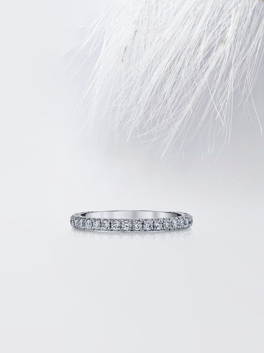 Round FG - VS1 Lab Grown Diamond Three Side Pave Wedding Band - Doozy Diamonds