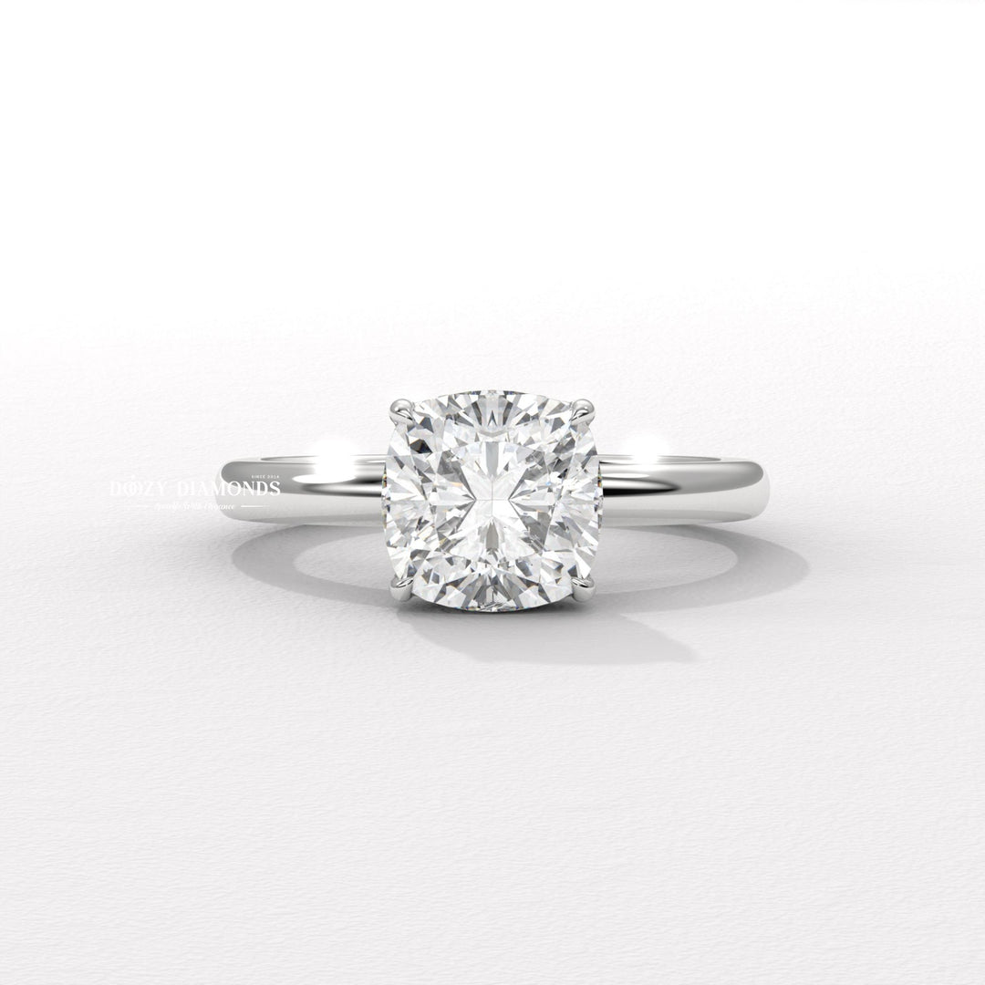 Cushion hidden halo engagement ring with certified lab grown diamond