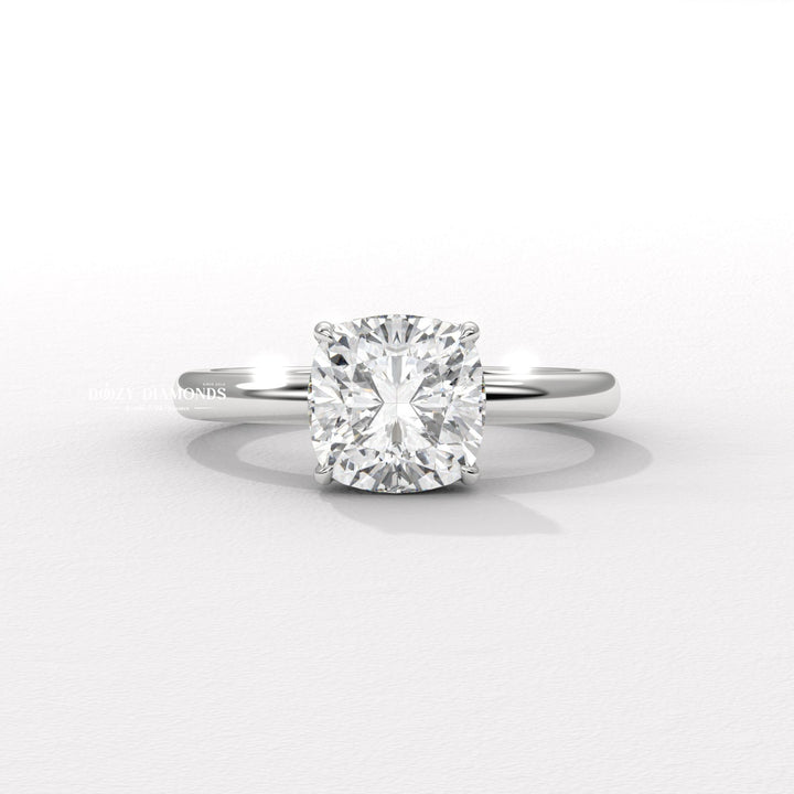 Cushion hidden halo engagement ring with certified lab grown diamond