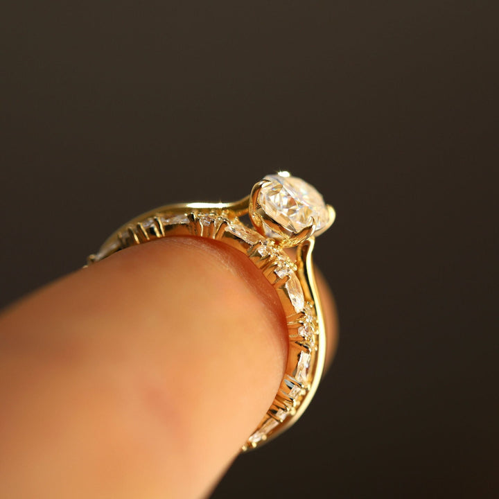 Oval Lab-Grown Solitaire Engagement Ring Set for Women