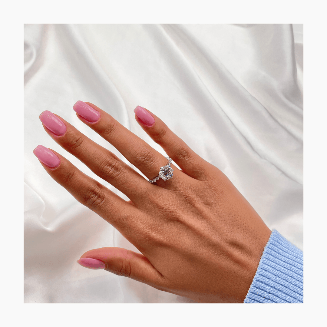 Round pave engagement ring with IGI certificate and packaging